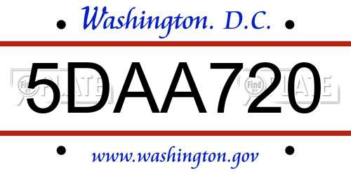 5DAA720 District Of Columbia License Plate