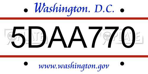5DAA770 District Of Columbia License Plate