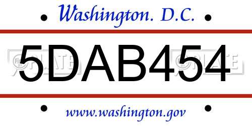 5DAB454 District Of Columbia License Plate