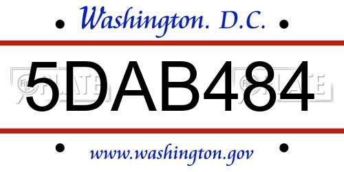 5DAB484 District Of Columbia License Plate