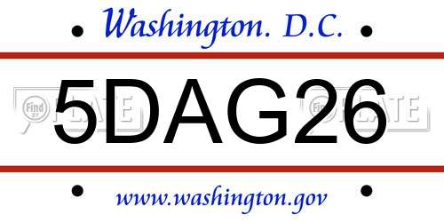 5DAG26 District Of Columbia License Plate