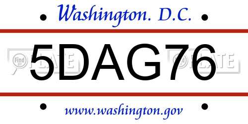5DAG76 District Of Columbia License Plate