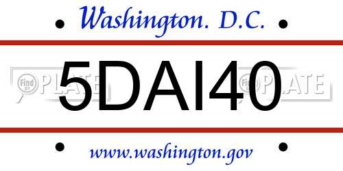 5DAI40 District Of Columbia License Plate