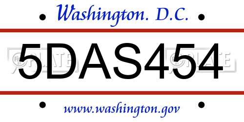 5DAS454 District Of Columbia License Plate