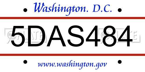 5DAS484 District Of Columbia License Plate