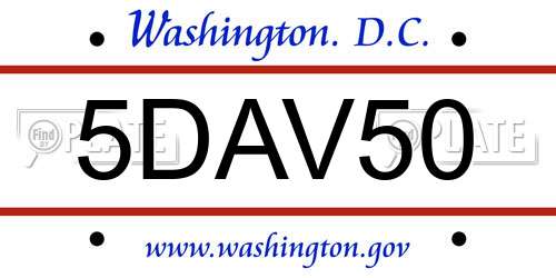 5DAV50 District Of Columbia License Plate