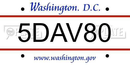5DAV80 District Of Columbia License Plate