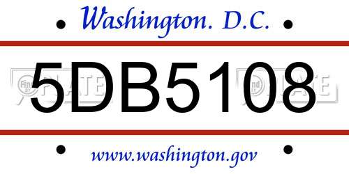 5DB5108 District Of Columbia License Plate