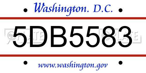 5DB5583 District Of Columbia License Plate