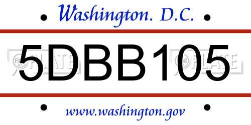 5DBB105 District Of Columbia License Plate