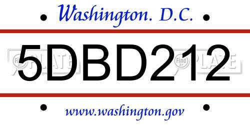 5DBD212 District Of Columbia License Plate