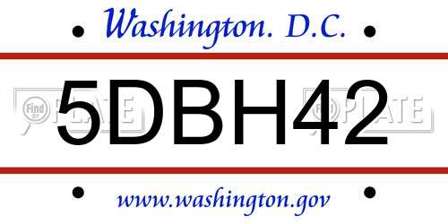 5DBH42 District Of Columbia License Plate