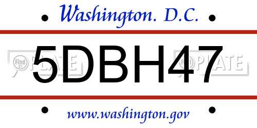 5DBH47 District Of Columbia License Plate