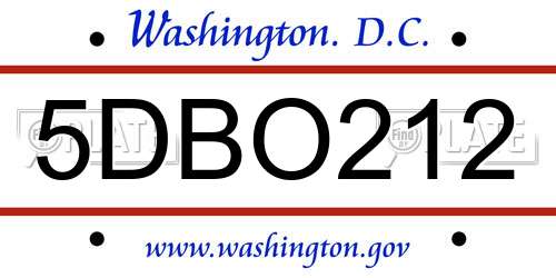 5DBO212 District Of Columbia License Plate