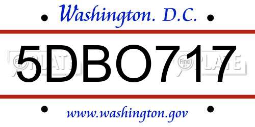 5DBO717 District Of Columbia License Plate