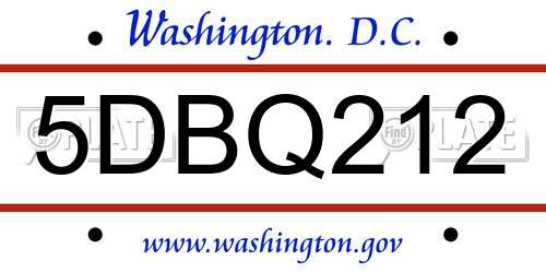 5DBQ212 District Of Columbia License Plate