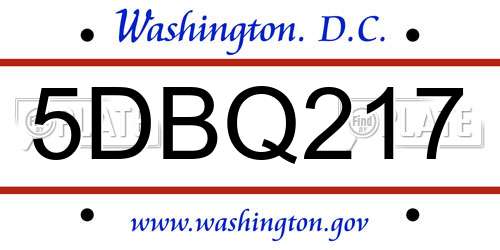 5DBQ217 District Of Columbia License Plate