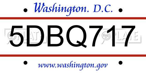 5DBQ717 District Of Columbia License Plate
