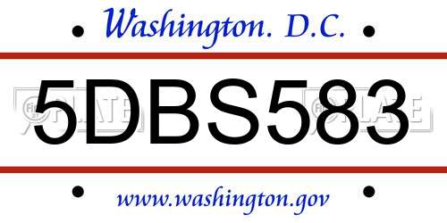 5DBS583 District Of Columbia License Plate