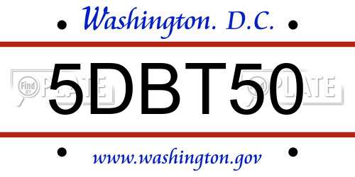 5DBT50 District Of Columbia License Plate