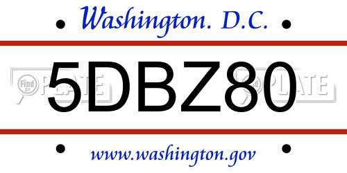 5DBZ80 District Of Columbia License Plate
