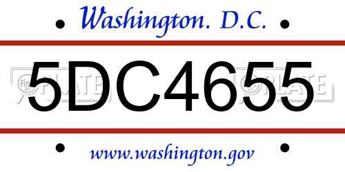5DC4655 District Of Columbia License Plate