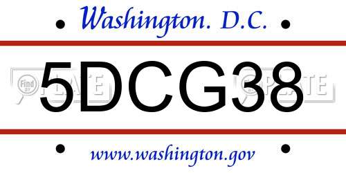 5DCG38 District Of Columbia License Plate