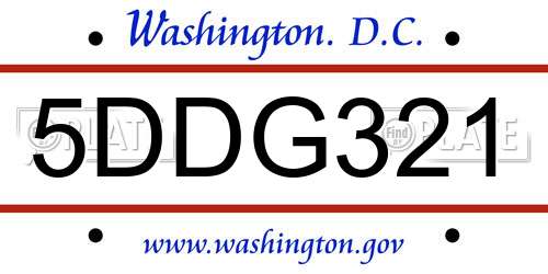 5DDG321 District Of Columbia License Plate
