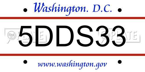 5DDS33 District Of Columbia License Plate