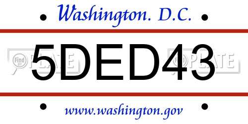 5DED43 District Of Columbia License Plate