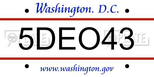 5DEO43 District Of Columbia License Plate