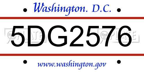 5DG2576 District Of Columbia License Plate