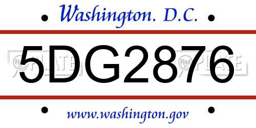 5DG2876 District Of Columbia License Plate