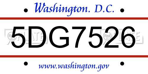 5DG7526 District Of Columbia License Plate