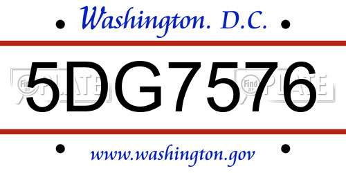 5DG7576 District Of Columbia License Plate