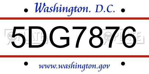 5DG7876 District Of Columbia License Plate