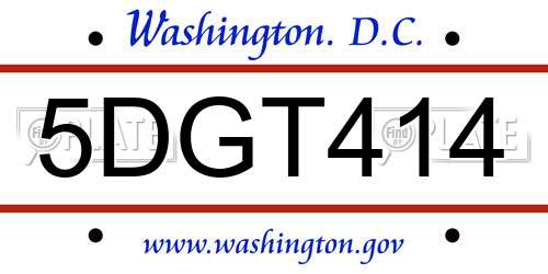 5DGT414 District Of Columbia License Plate