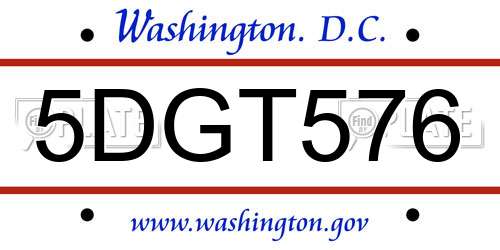 5DGT576 District Of Columbia License Plate