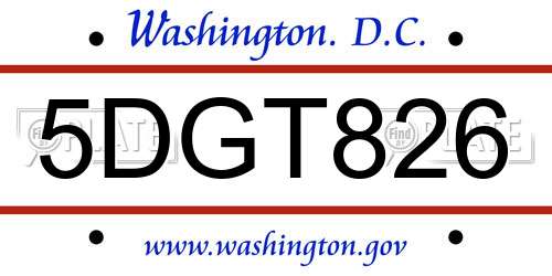 5DGT826 District Of Columbia License Plate