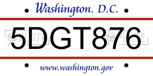 5DGT876 District Of Columbia License Plate