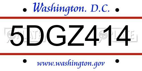5DGZ414 District Of Columbia License Plate