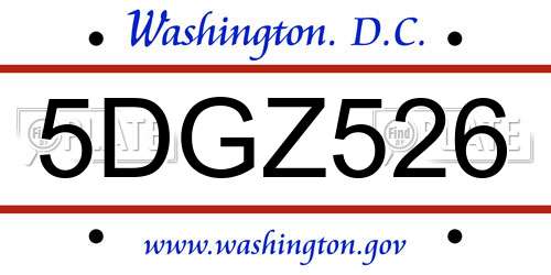 5DGZ526 District Of Columbia License Plate