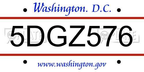 5DGZ576 District Of Columbia License Plate