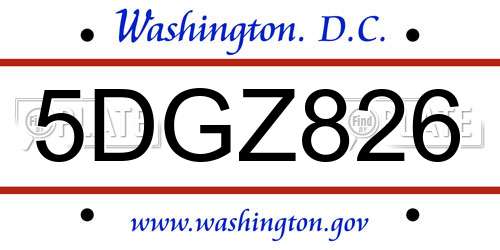 5DGZ826 District Of Columbia License Plate