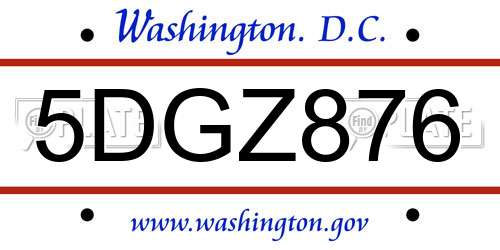 5DGZ876 District Of Columbia License Plate