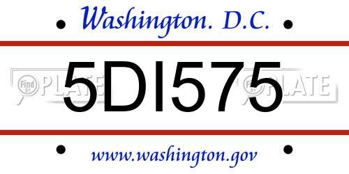 5DI575 District Of Columbia License Plate