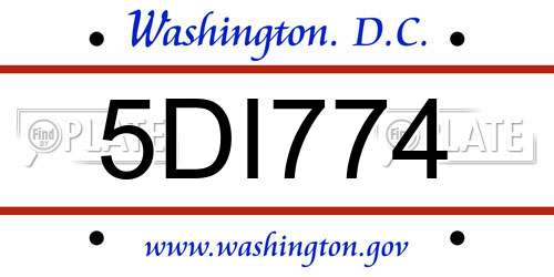 5DI774 District Of Columbia License Plate