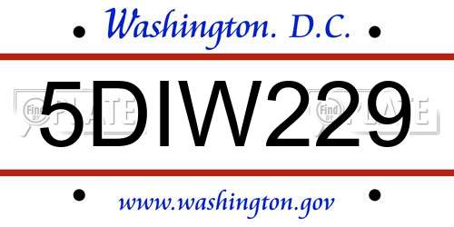 5DIW229 District Of Columbia License Plate