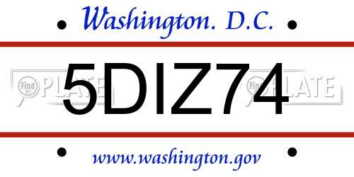 5DIZ74 District Of Columbia License Plate