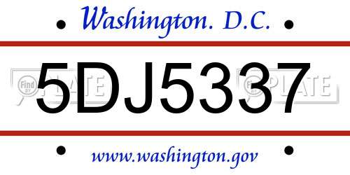 5DJ5337 District Of Columbia License Plate